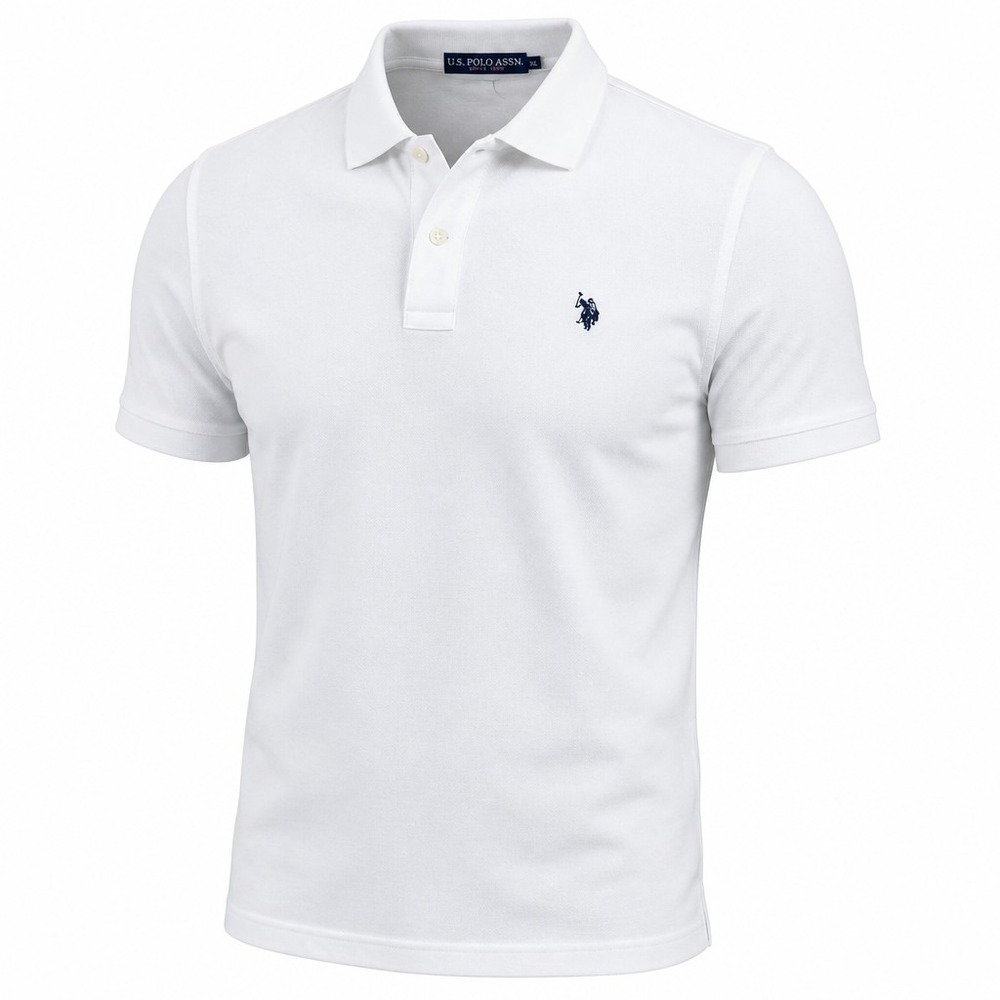 US Polo Association Mens Preppy XL White Short Sleeve Cotton Pique Polo Shirt